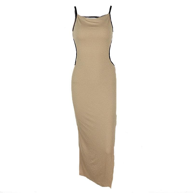 Ribbed Cutout Tie Back Crop Top Contrast Trim Maxi Skirt Set