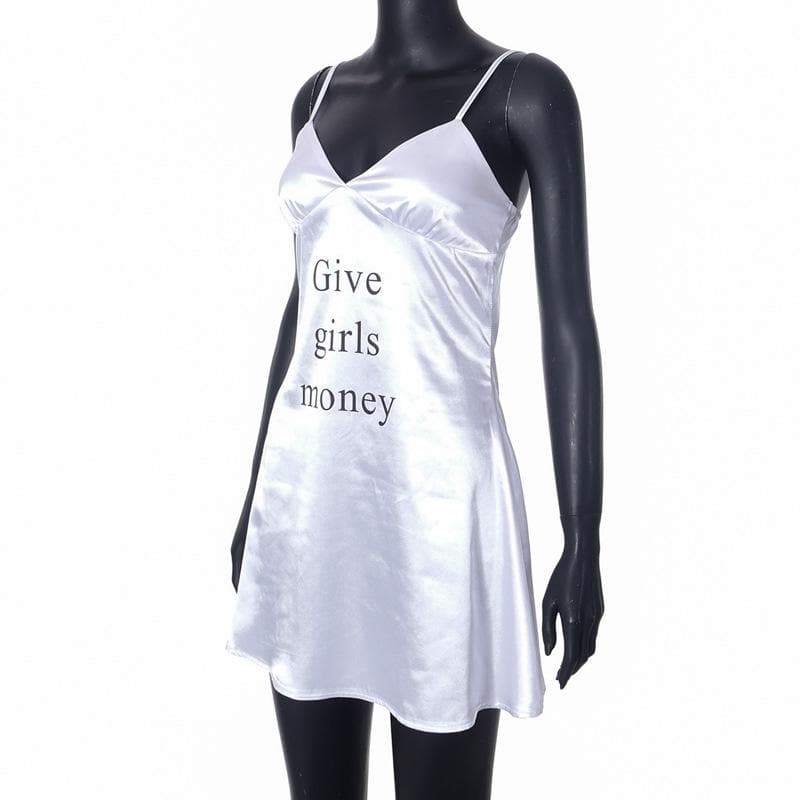 Graphic Letter Print Spaghetti Strap V Neck Backless Cami Mini Dress
