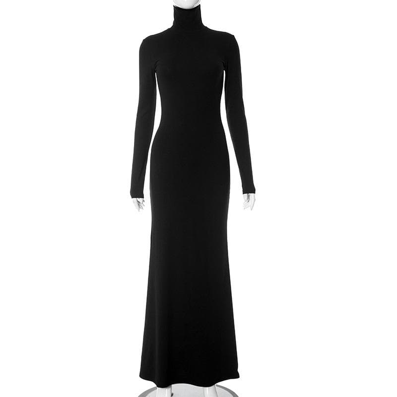 Turtleneck Long Sleeve Bodycon Floor Length Maxi Dress