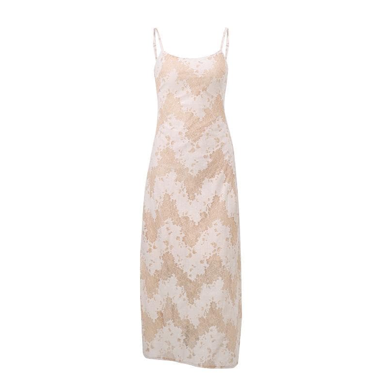 Floral Lace Open Back Ribbon Corset Lace Up Maxi Dress