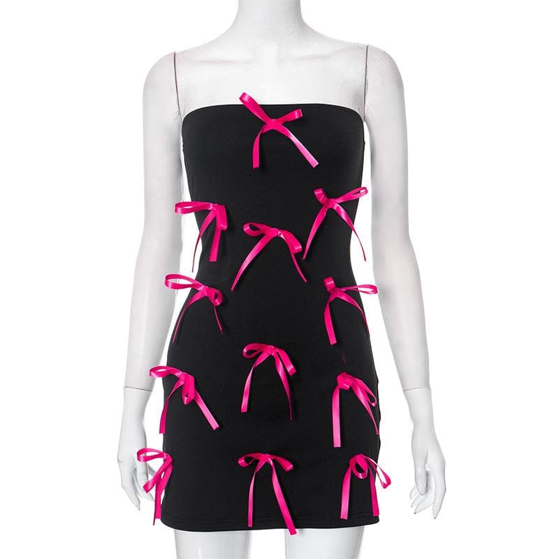 Strapless Ribbon Bow Scatter Bodycon Mini Dress