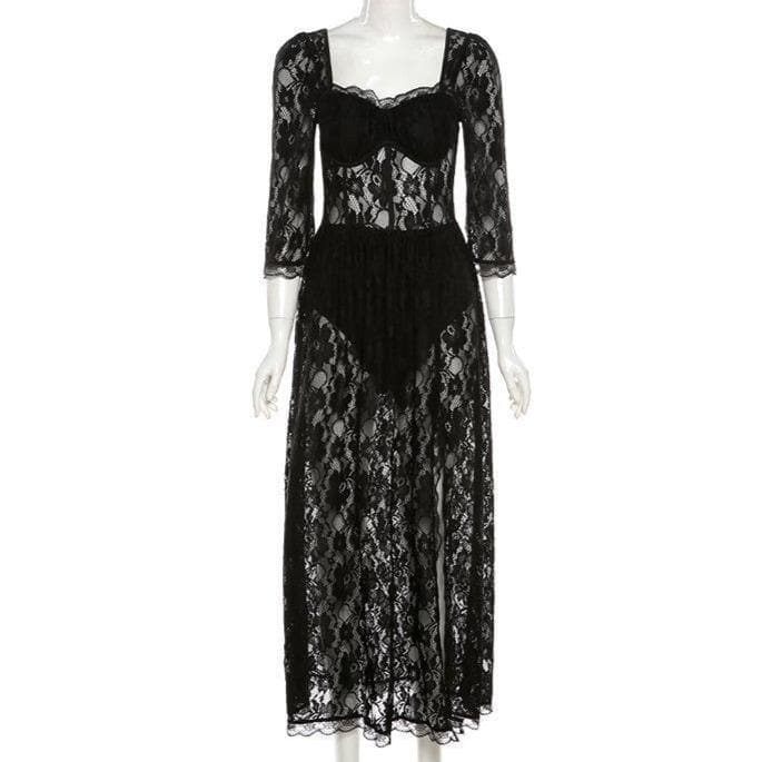 Lace Off Shoulder Sweetheart Corset High Slit Maxi Gown