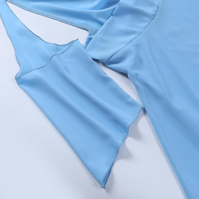 Off Shoulder Halter Cowl Neck Draped Cape Sleeve Mini Dress