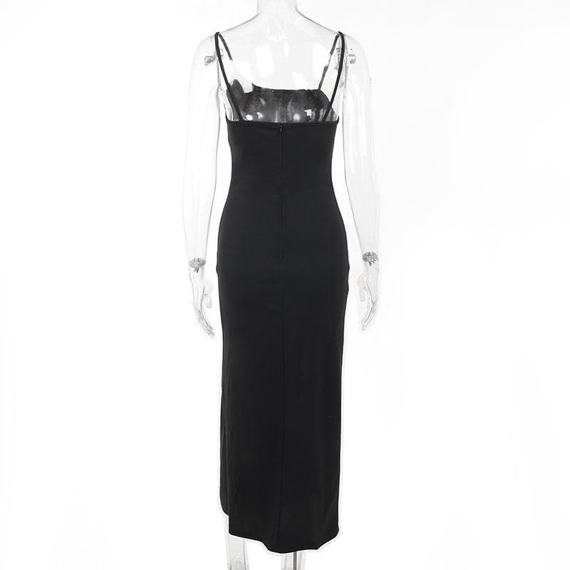 Zip Front Asymmetric Spaghetti Strap Side Slit Bodycon Midi Dress