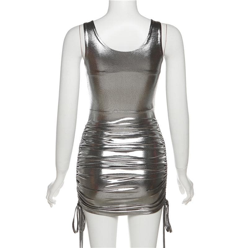 Sweetheart Mesh Panel Butterfly Ring Clear Strap Ruched Mini Dress