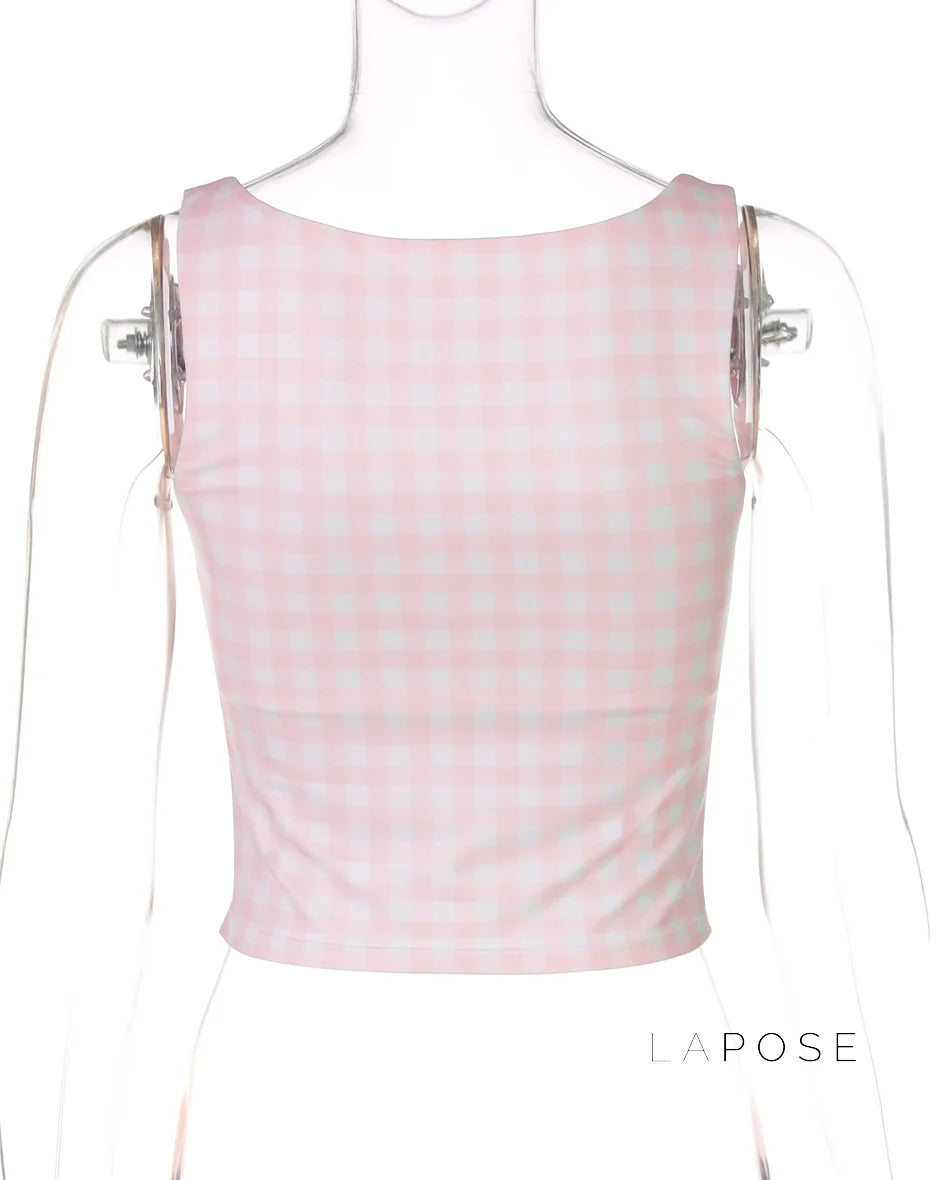 Alisha Plaid Backless Crop Top