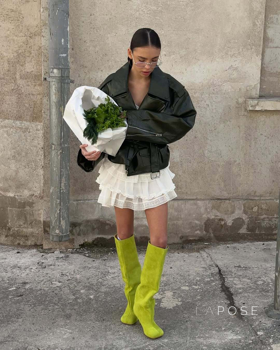 Kamia Green Faux Leather Biker Jacket