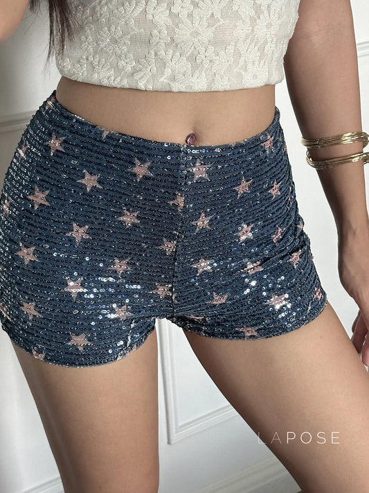 Laikynn Blue Sequin Shorts