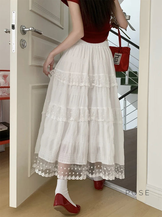 Payton White Tiered Lace Skirt