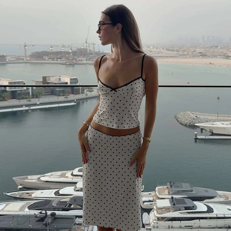 Polka Dot Bow Detail Skirt Set