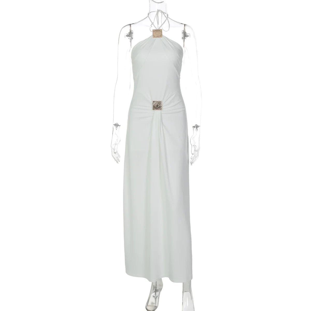 Taylen Halter Metal Ruched Maxi Dress
