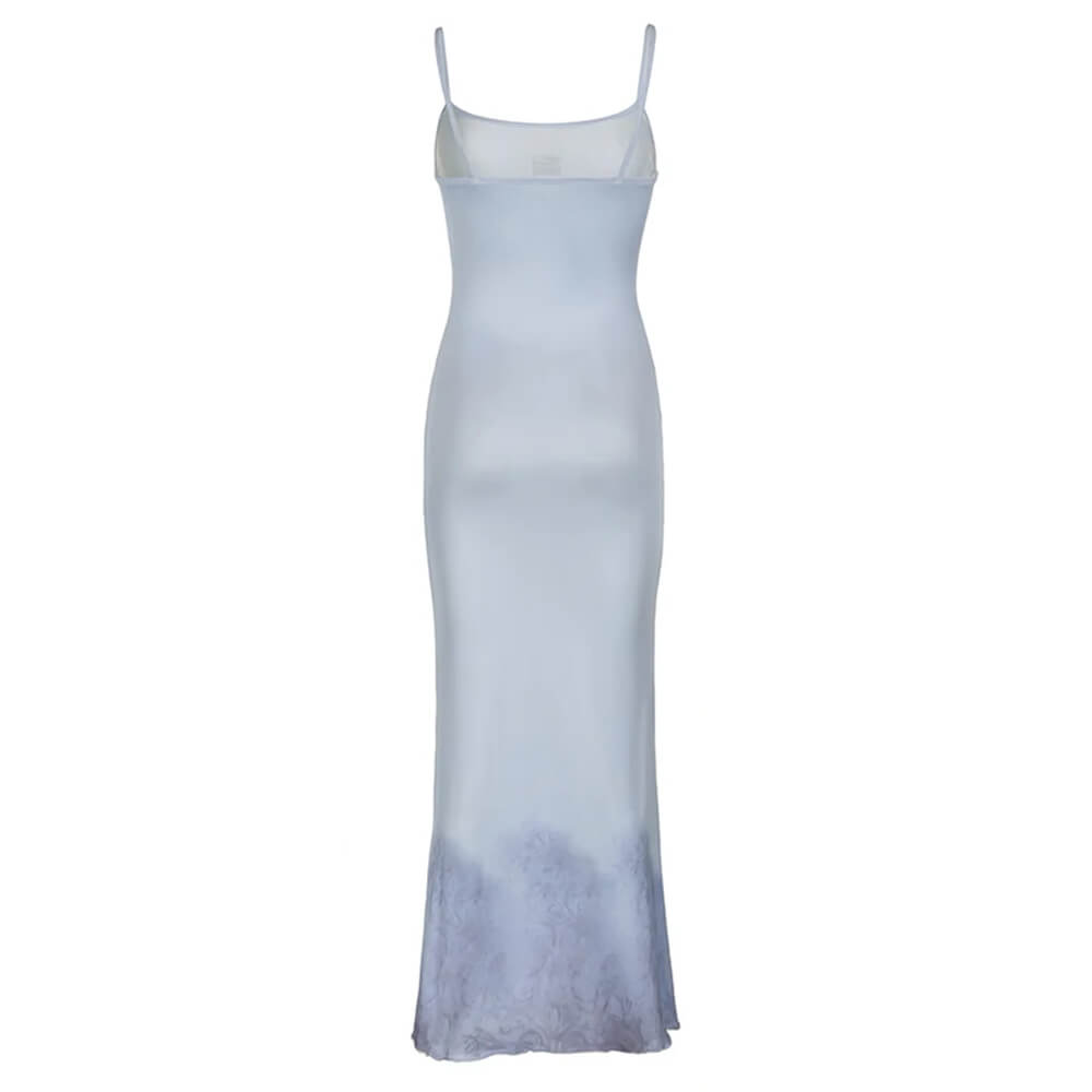 Square Neck Spaghetti Strap Mermaid Skeleton Graphic Bodycon Maxi Dress