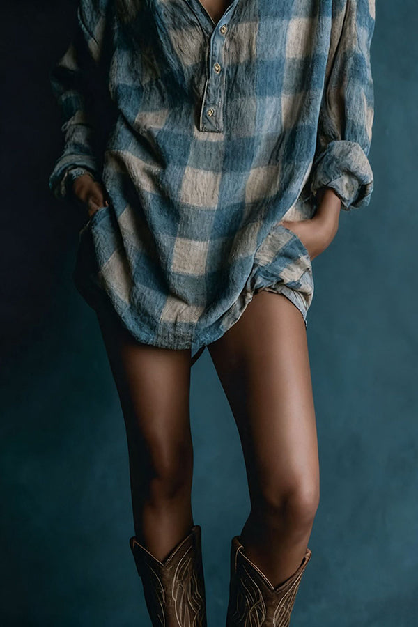 Plaid Print Loose Long-sleeved Shirt Style Mini Dress