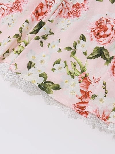 Sweetheart Lace Trim Spaghetti Strap Tiered Floral Maxi Dress
