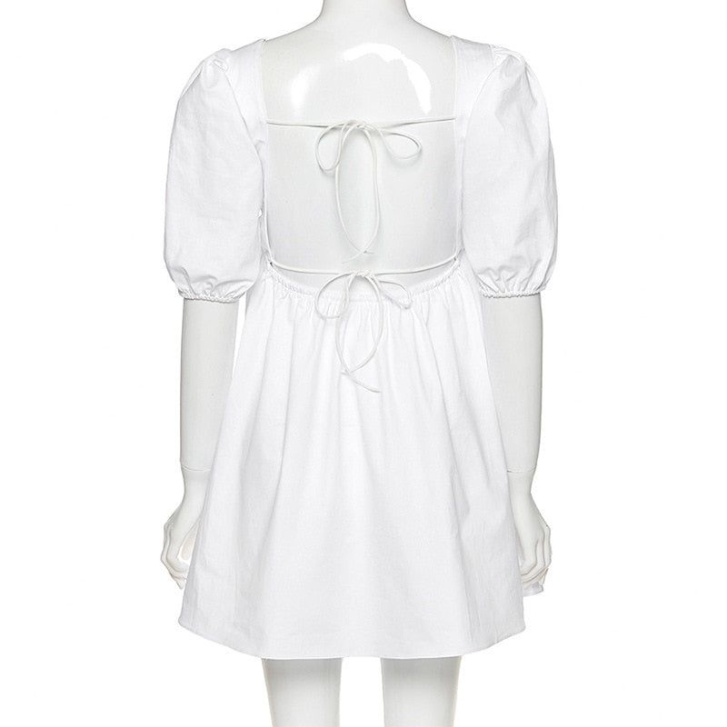 Square Neck Puff Sleeve Ruched Bodycon Mini Dress 2