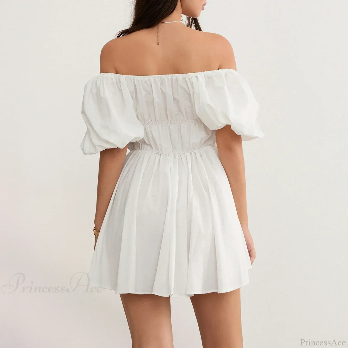 Off Shoulder Puff Sleeve Smocked Empire Waist Mini Dress