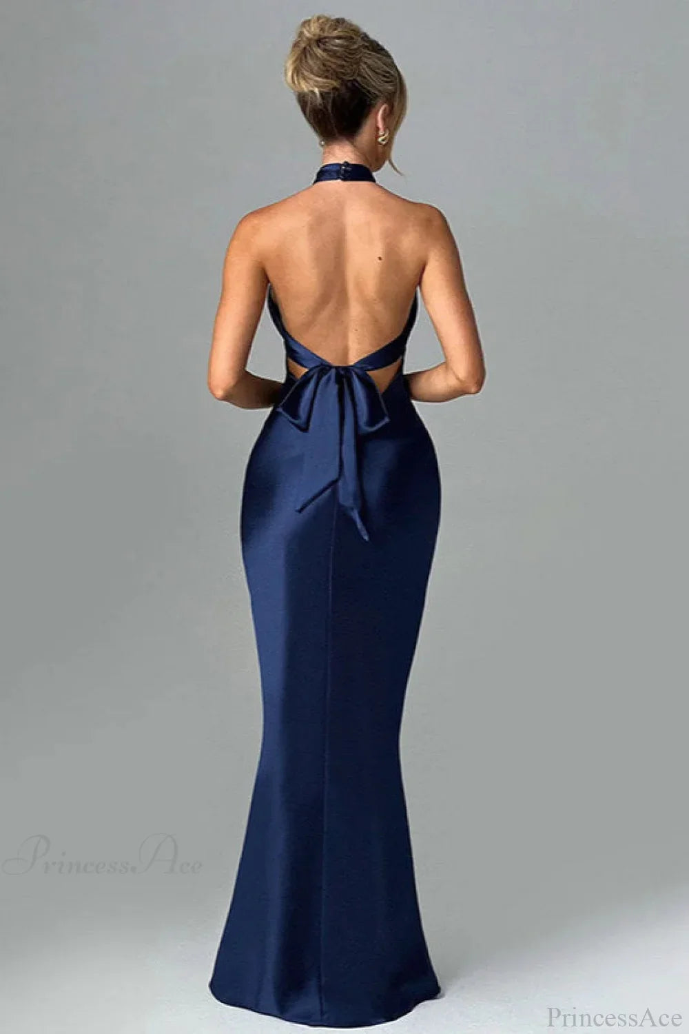 Satin Halter High Waist Fitted Party Dress