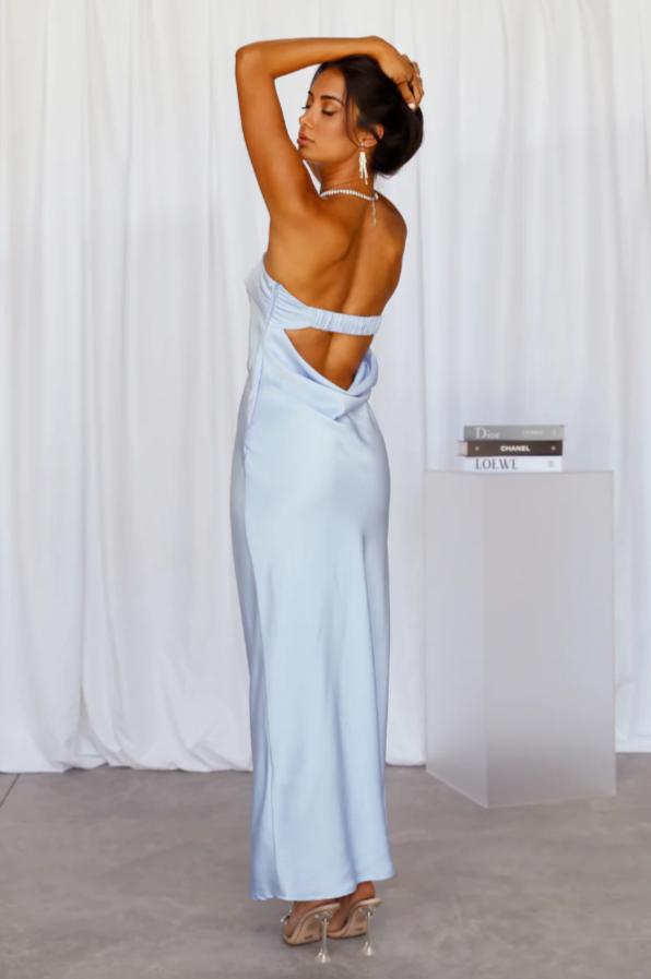Strapless Satin Column Floor Length Maxi Dress