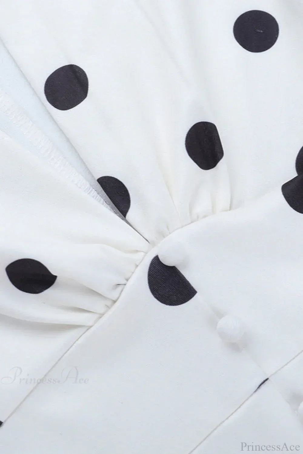 Deep V-Neck Polka Dot Bishop Sleeve Ruched Bodycon Mini Dress