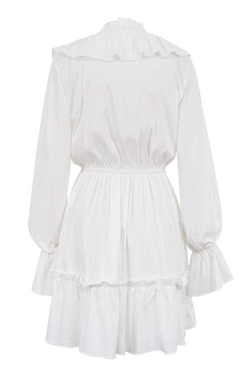 Ruffle Trim V-Neck Balloon Sleeve Mini Dress