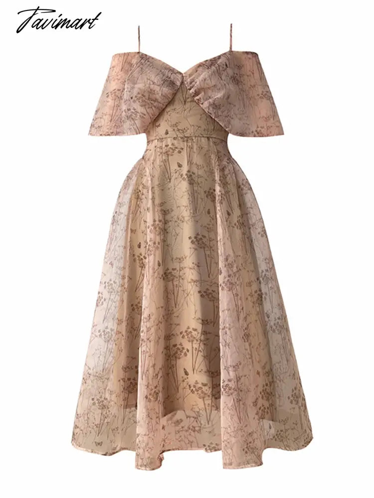 Spaghetti Strap Dress Vintage Women Floral Fashion Elegant Slim A-line Printed Dresses Summer Ladies Evening Female Clothes