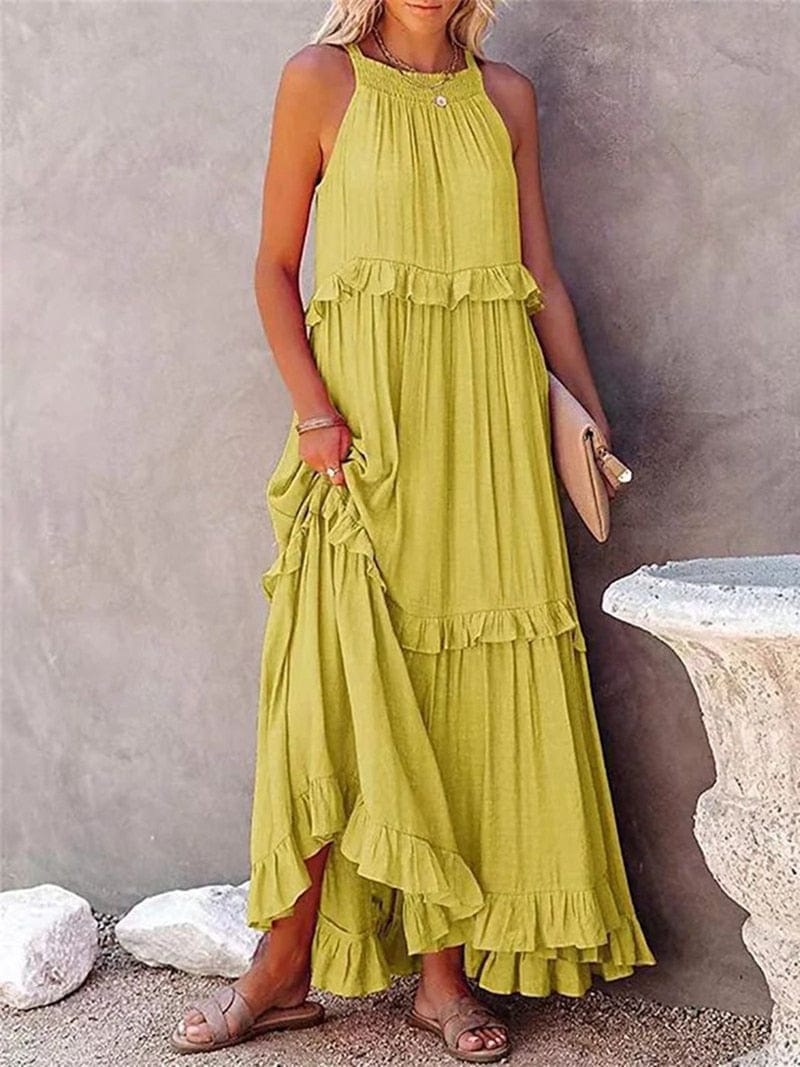 V Neck Loose Tiered Maxi Shirt Dress
