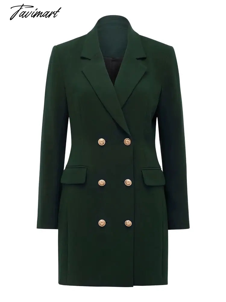 Autumn Winter New Women's Slim Fit Solid Color Casual Office Lady Double Breasted Mid Length Women Clothing Blazer Femme
