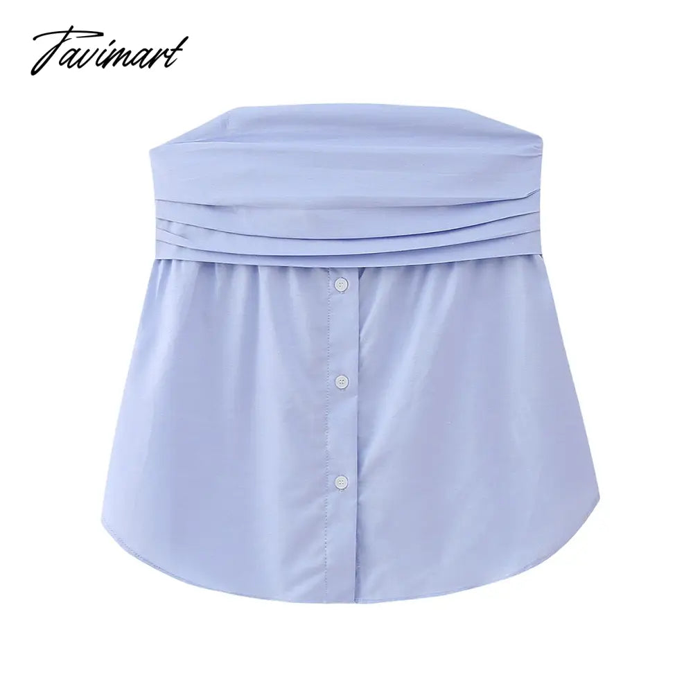 Blouses For Women Clothes Gathered Detail Bust Off Shoulder Sexy Top Strapless Sleeveless Front Buttons White Blouse Female