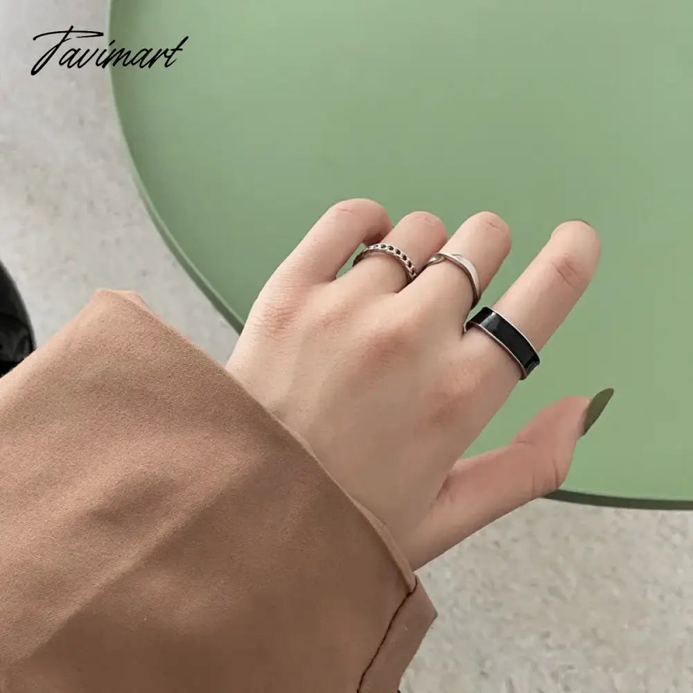 Creative Simple Oil Drop Pearl Rings for Women Silver Color Senior Chain Ring Combination Set Fashion Jewelry Gift