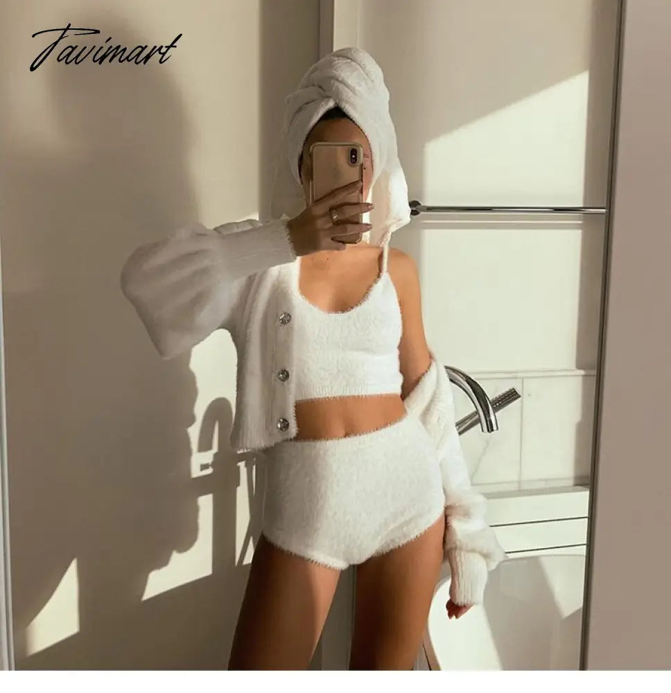 Girl's Heart Western Style Furry Three-Piece Suit Ins Style Sweet Cool Hot Girl Sexy Inspirational Design Suit Fashion