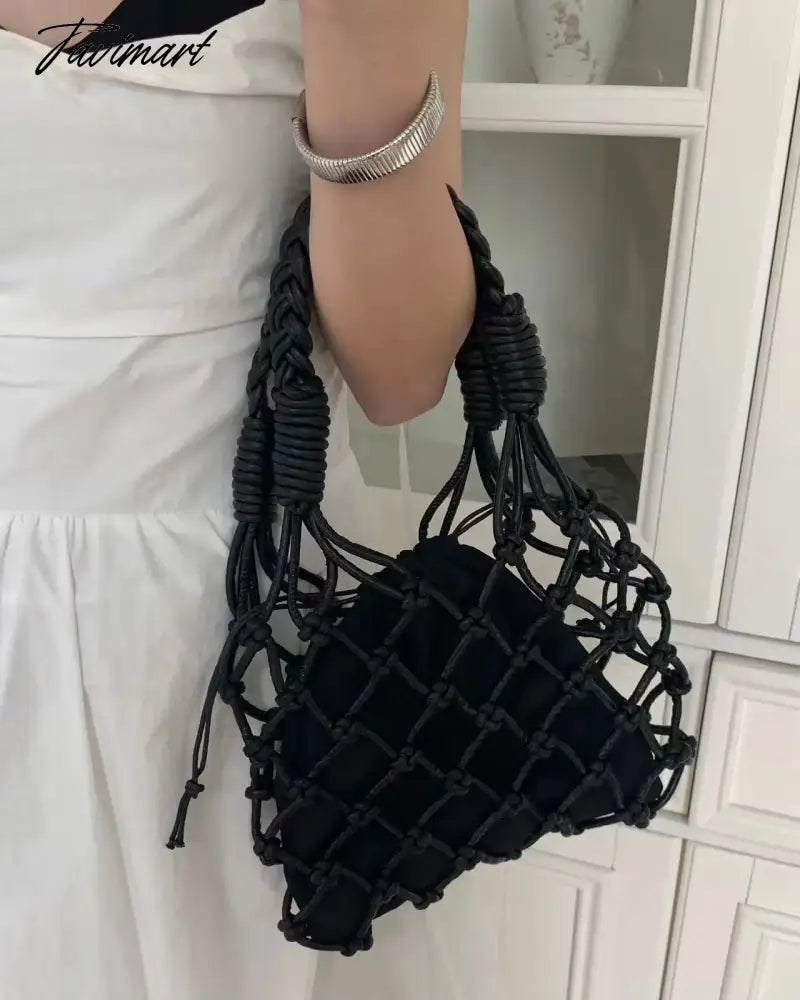 Handmade Weaves Handbags For Women Designer Luxury Retro Hollow Out Crochet Rope Woven Fishnet Bags Beach Mesh Tote Purses Small