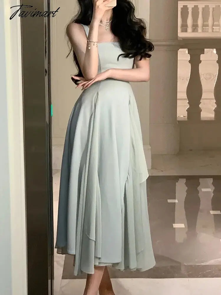 Ruffles Midi Dresses Summer New Women French Elegant Square Neck Evening Party White Vestidos Fashion Princess Birthday Clothes