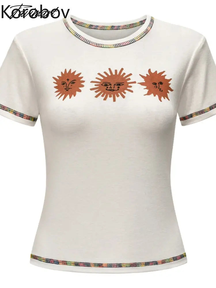 Summer New Short Sleeve Printing Age Reduction Tight Street Fashion Y2k Vintage Clothes Simple Camisetas Ropa De Mujer