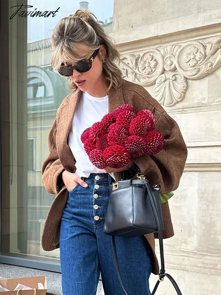 Vintage Solid Women's Pocket Blazer Fashion Lapel Long Sleeve Single Breasted Jacket Autumn Female Elegant Warm Coat