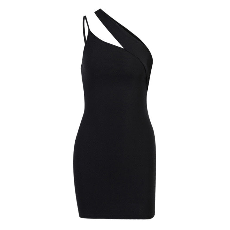 Asymmetric One Shoulder Chest Cutout Bandage Bodycon Mini Dress