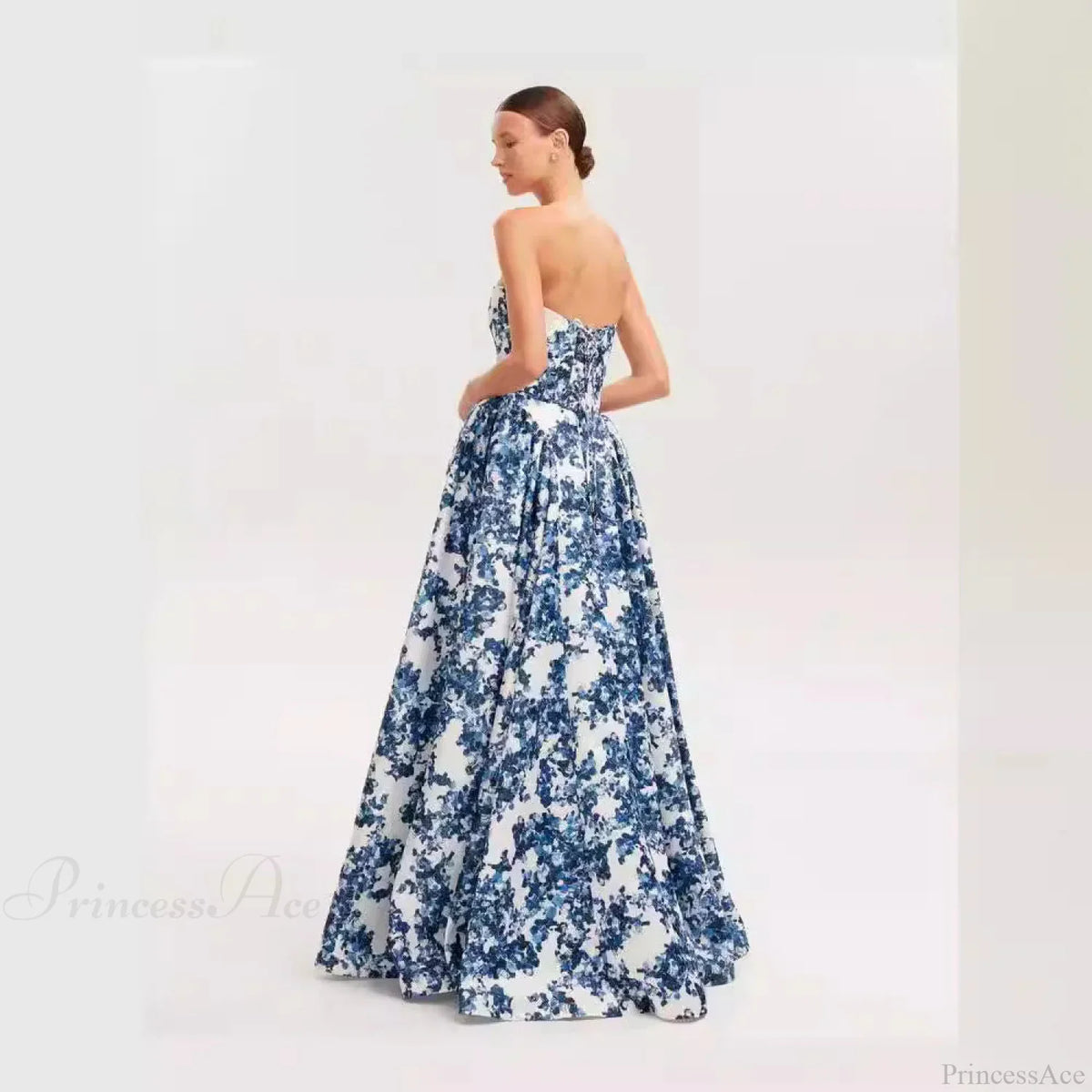 V-Neck Flowing Floral Prom Dress