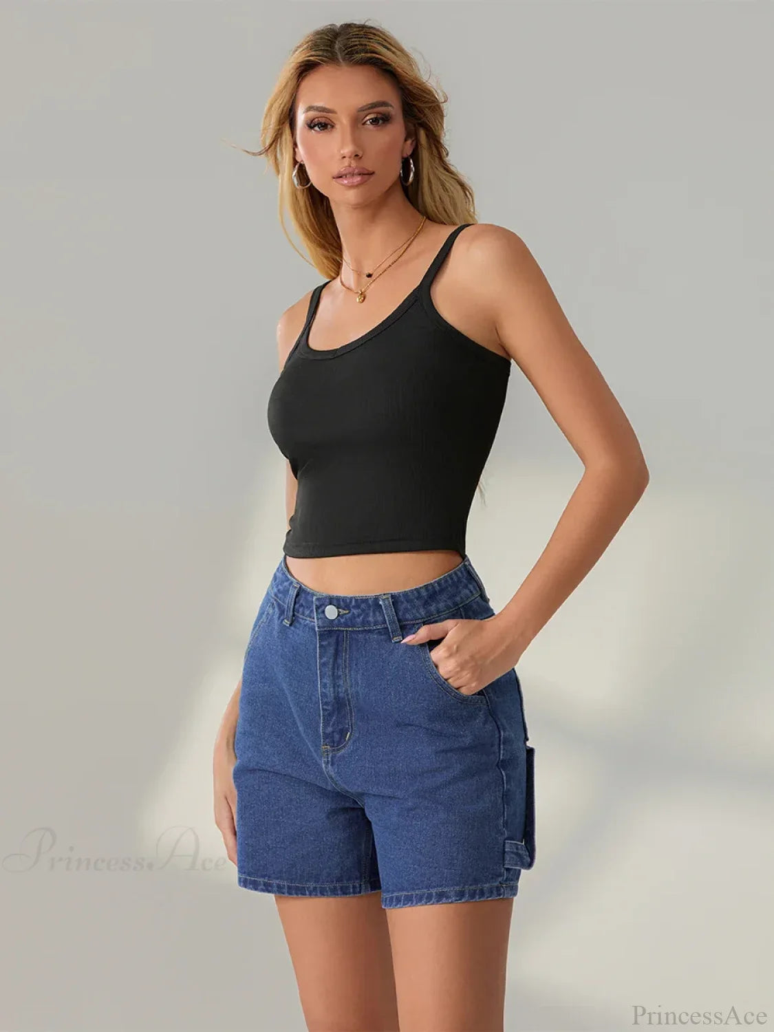 Vintage Blue Button Denim Short