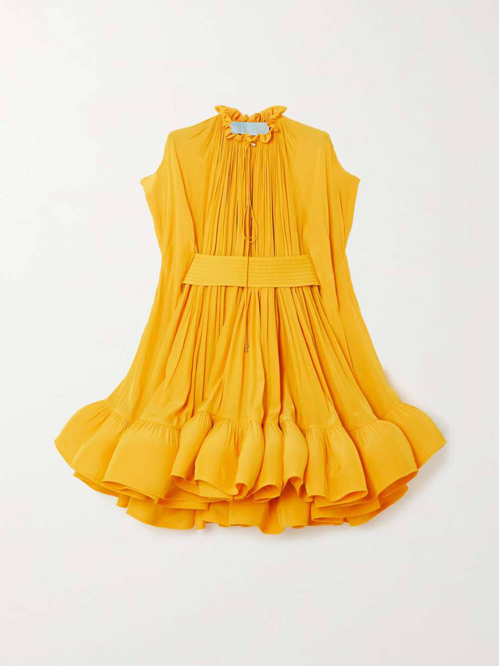 Ruffle Collar Cummerbund Waist Balloon Ruffle Hem Mini Dress