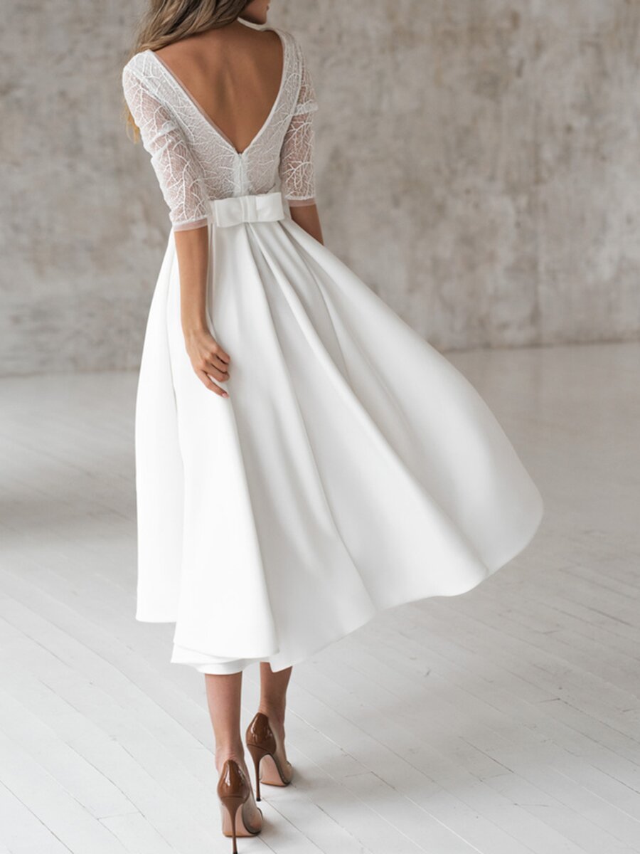 Dresses Lace Neck Backless Swing Dress