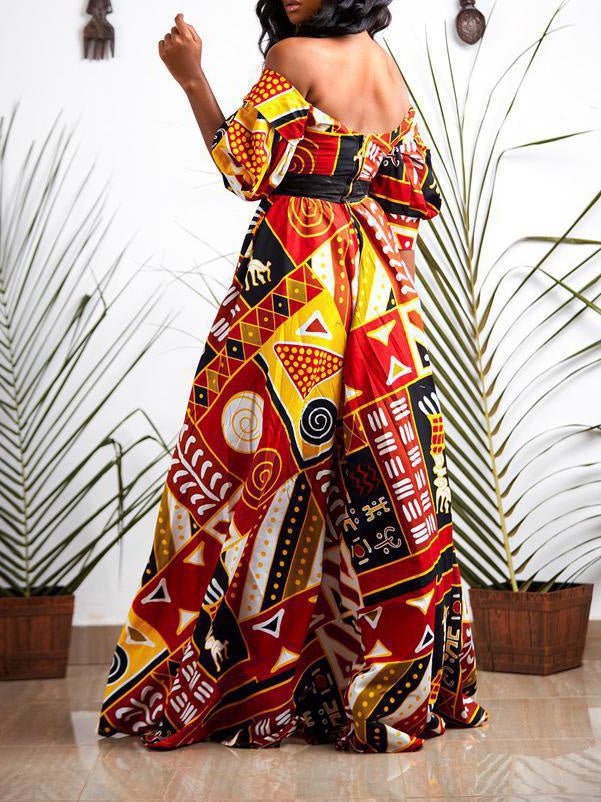 Dresses Multicolor Printed Backless High Slit Dress