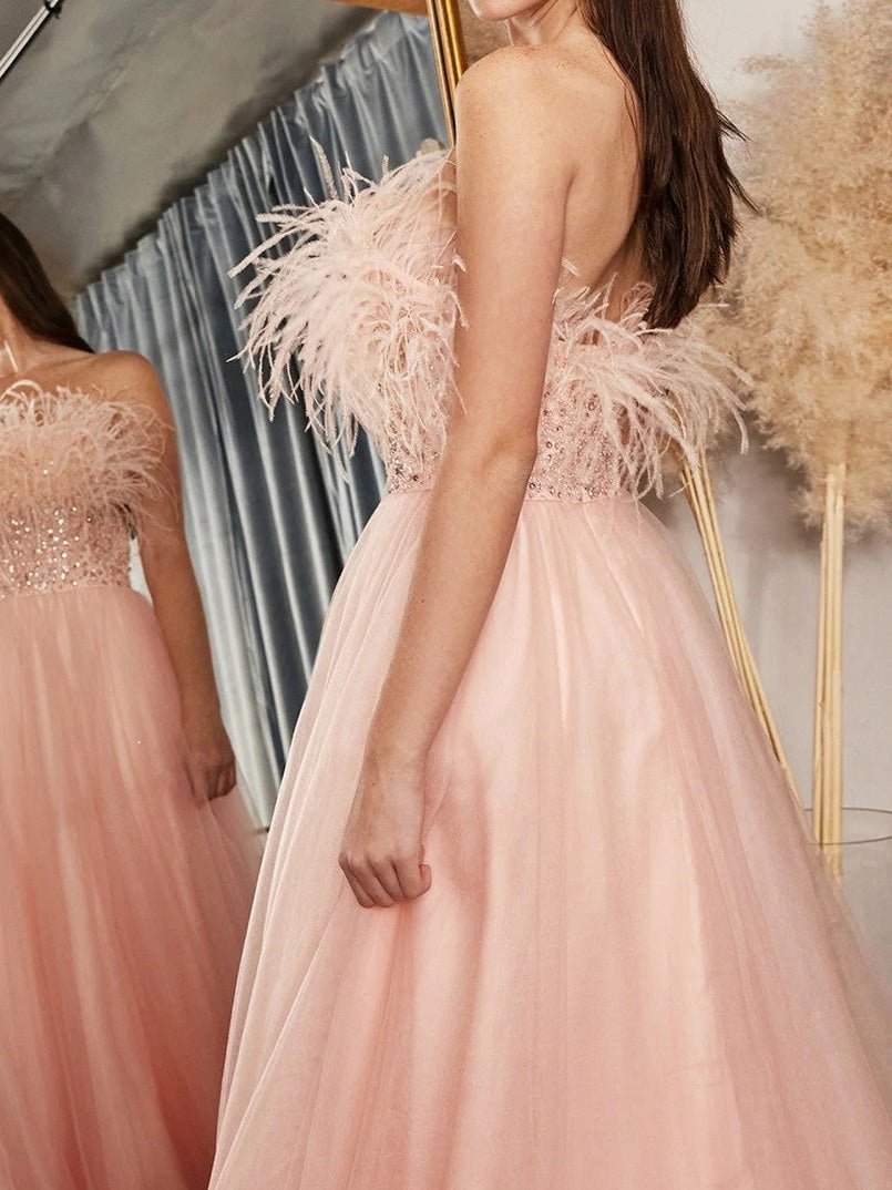 Dresses One Shoulder Feather Sequin Panel Mesh Dress
