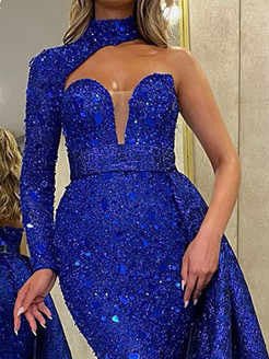 Dresses Shiny Halter Sloping Shoulder Irregular Dress