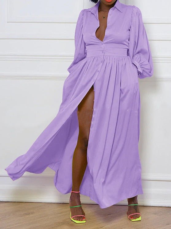 Dresses Button Balloon Sleeve Shirt Dress
