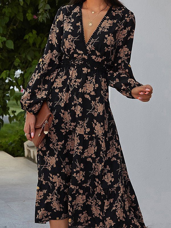 Dresses Neck Print Long Sleeve Dress