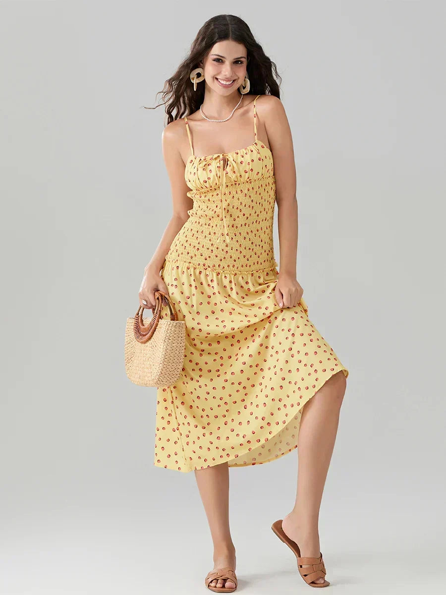 Floral Strawberry Camis Backless Tied Front Floral Dress