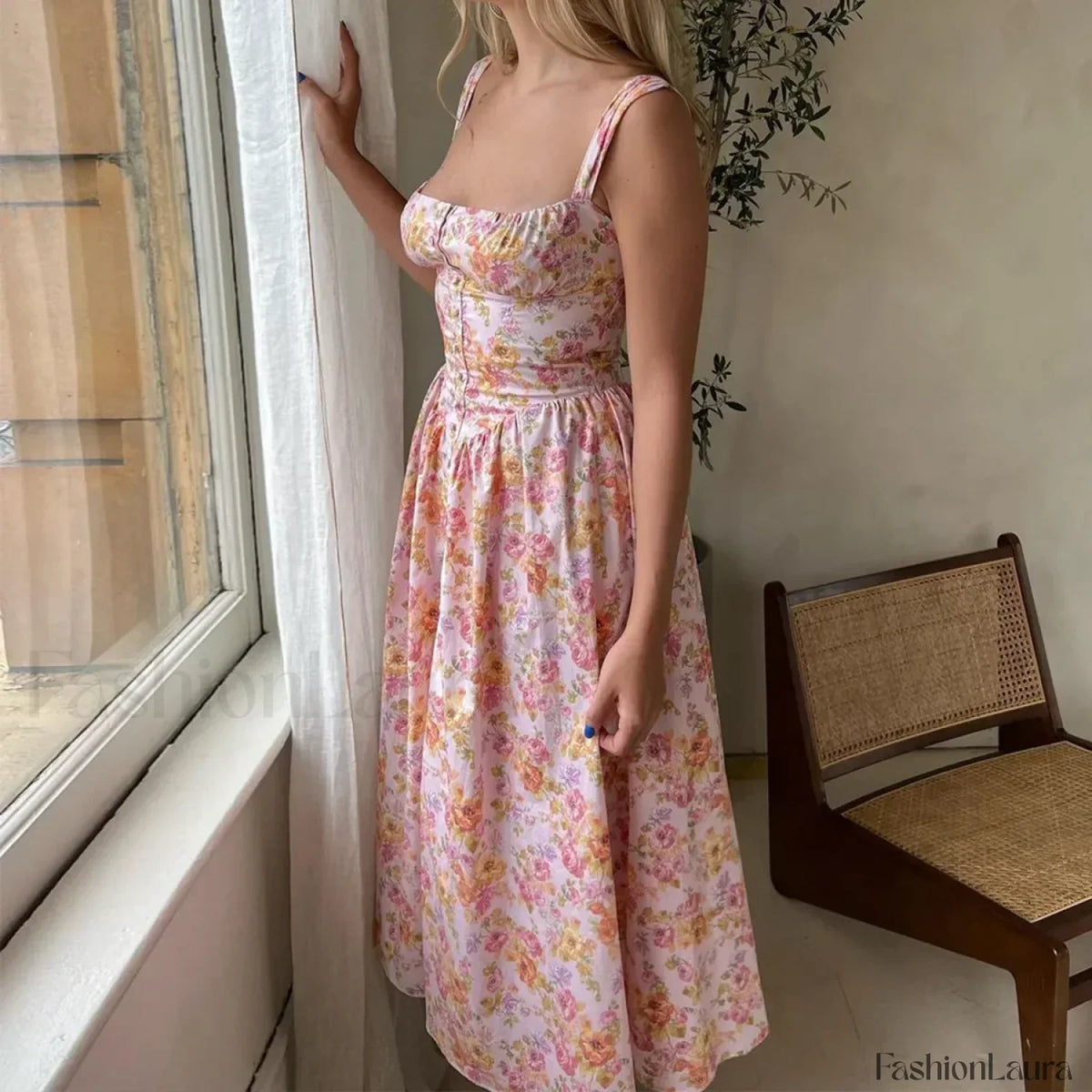 Lace-up Pocket Floral Dress