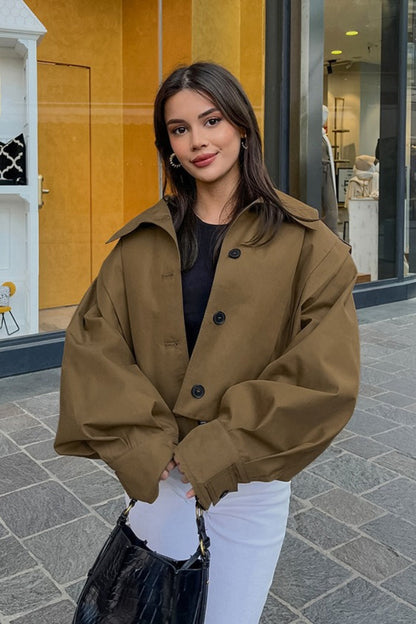 Pleated Notch Collar Russet Coat