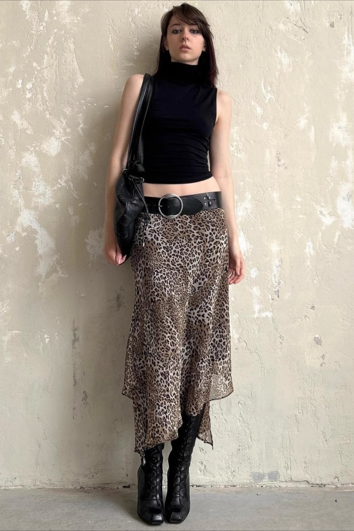 Leopard Print Sheer Mesh High Waist Skirt