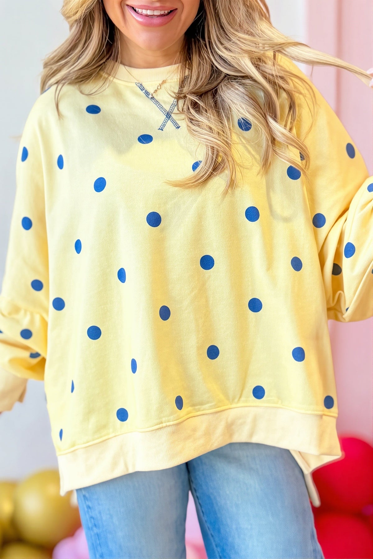 Polka Dot Oversized Crewneck Sweatshirt