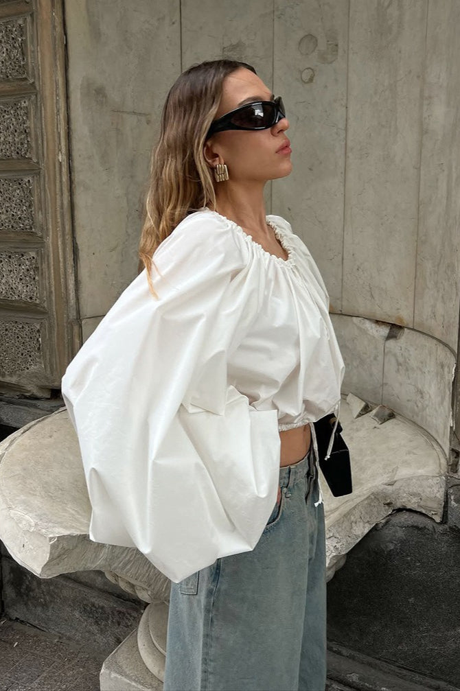Sleek Drawstring Tie Waist Round Neck Blouse